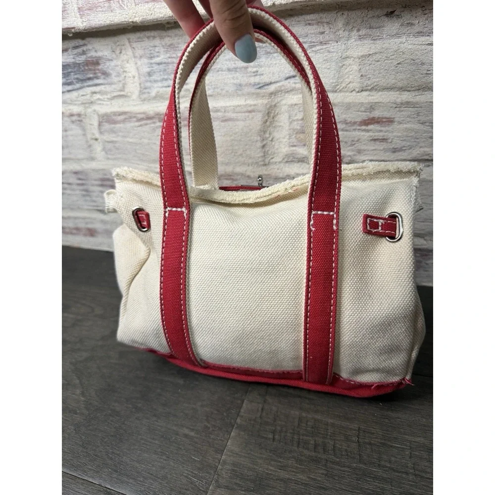 Boatkin Sunwin Madaket Small Classic Tote Turn Lock in Canvas & Red Bag